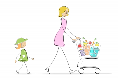 mom cart and child